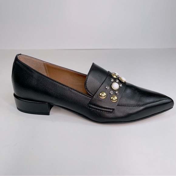 Christian Di Riccio Pointed Toe Embellished Loafers Black Leather EU38/US7.5 - Picture 3 of 17